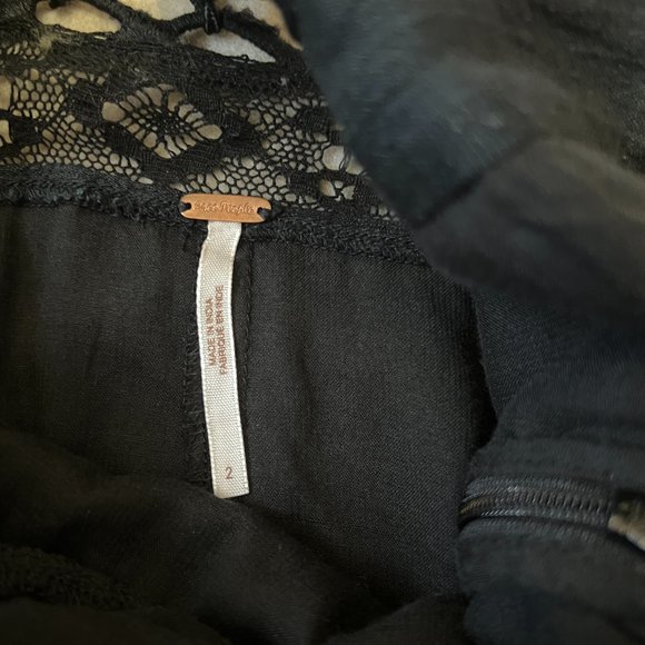 Free People Dress Size 2 Embroidery Insert Lace Up Black High Low Beaded Boho - Picture 9 of 13